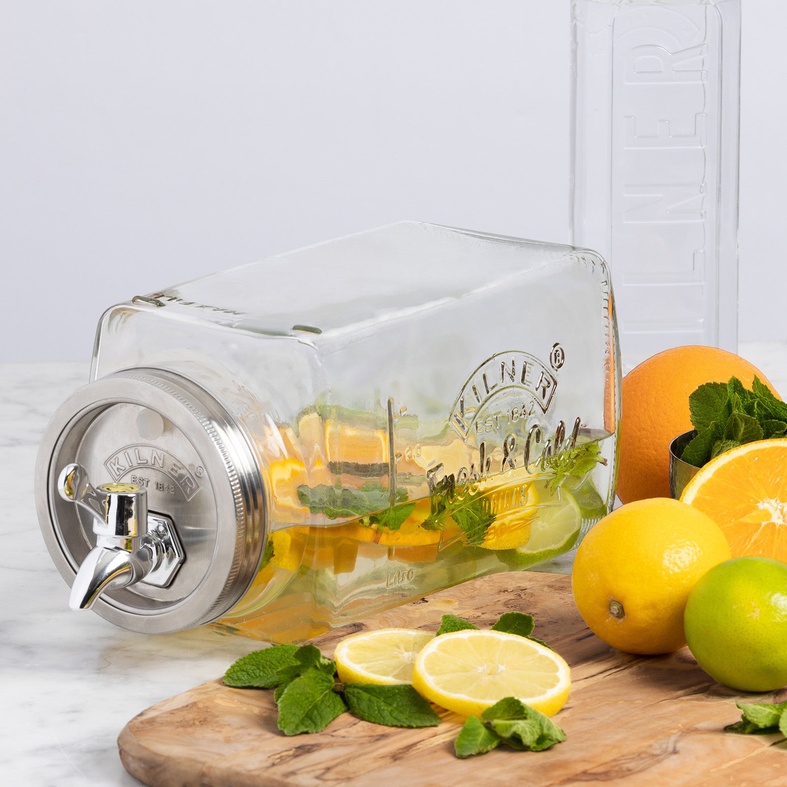 Kilner Glass Beverage Fridge Dispenser, 102oz Slim Drink Jar with Tap
