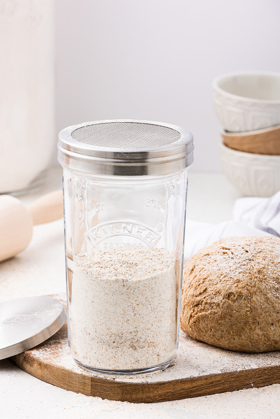 Kilner Sifter Jar Set, 0.5L Glass Baking Shaker with Mesh Lid and Cap