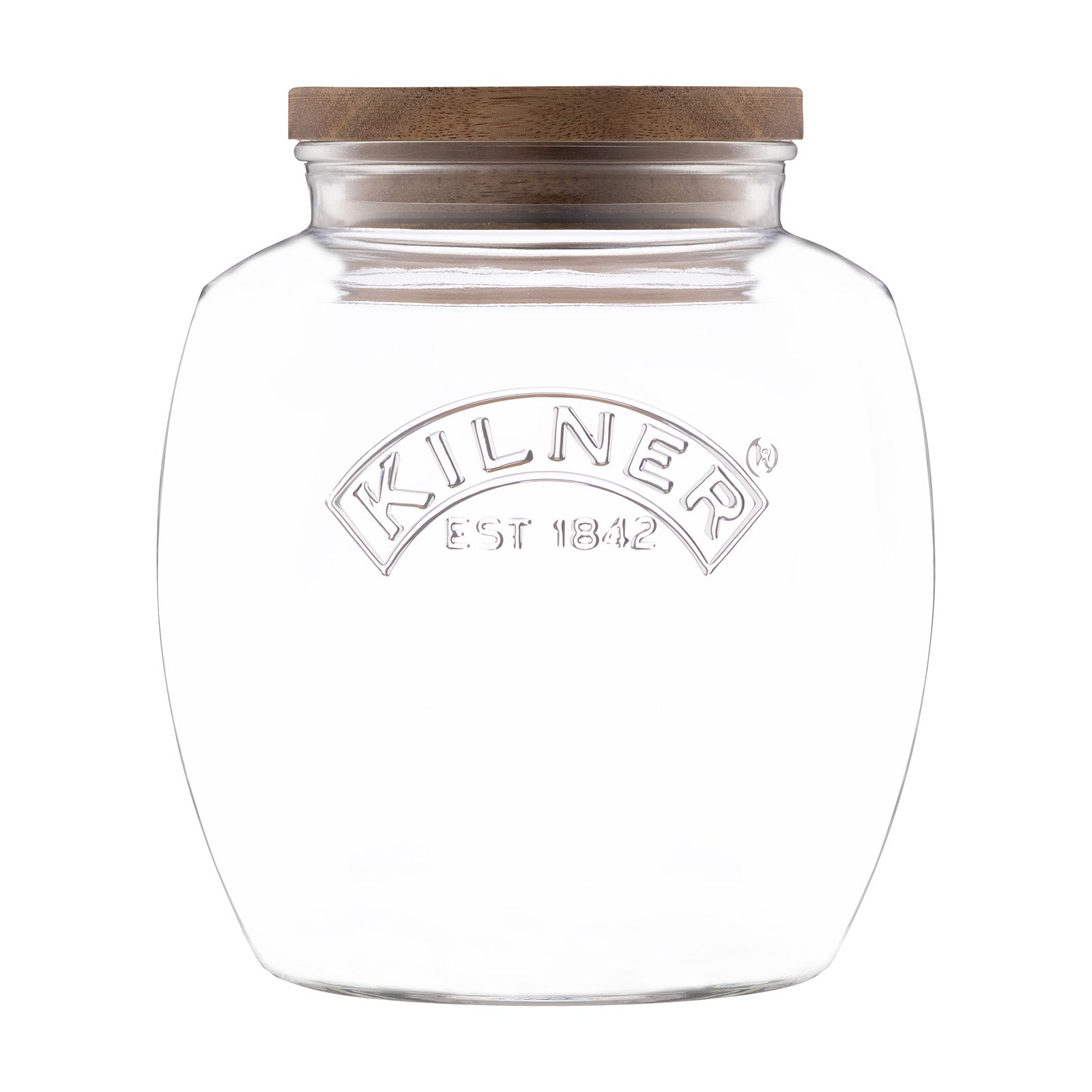 Kilner Universal Glass Storage Jar with Wooden Lid and Silicone Seal, 67.6 Ounce