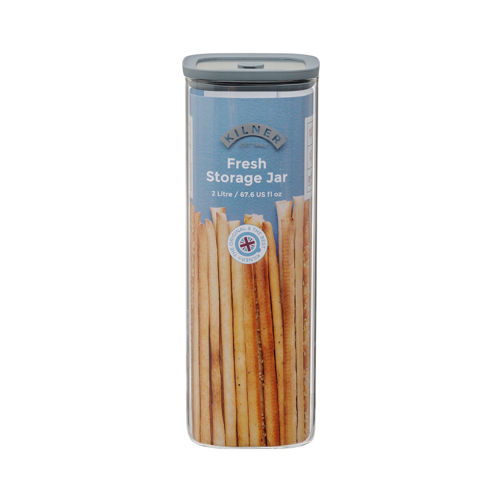 Kilner Fresh Storage Square Jar, Borosilicate Glass Food Container, 67.6 Ounce