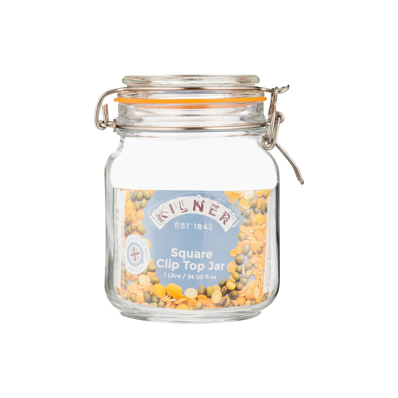 Kilner Square Clip Top Jar for Canning and Food Storage, 34 Ounce