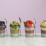 Kilner Parfait & Overnight Oats Jar Set, 350ml Glass Breakfast Jar with Spoon