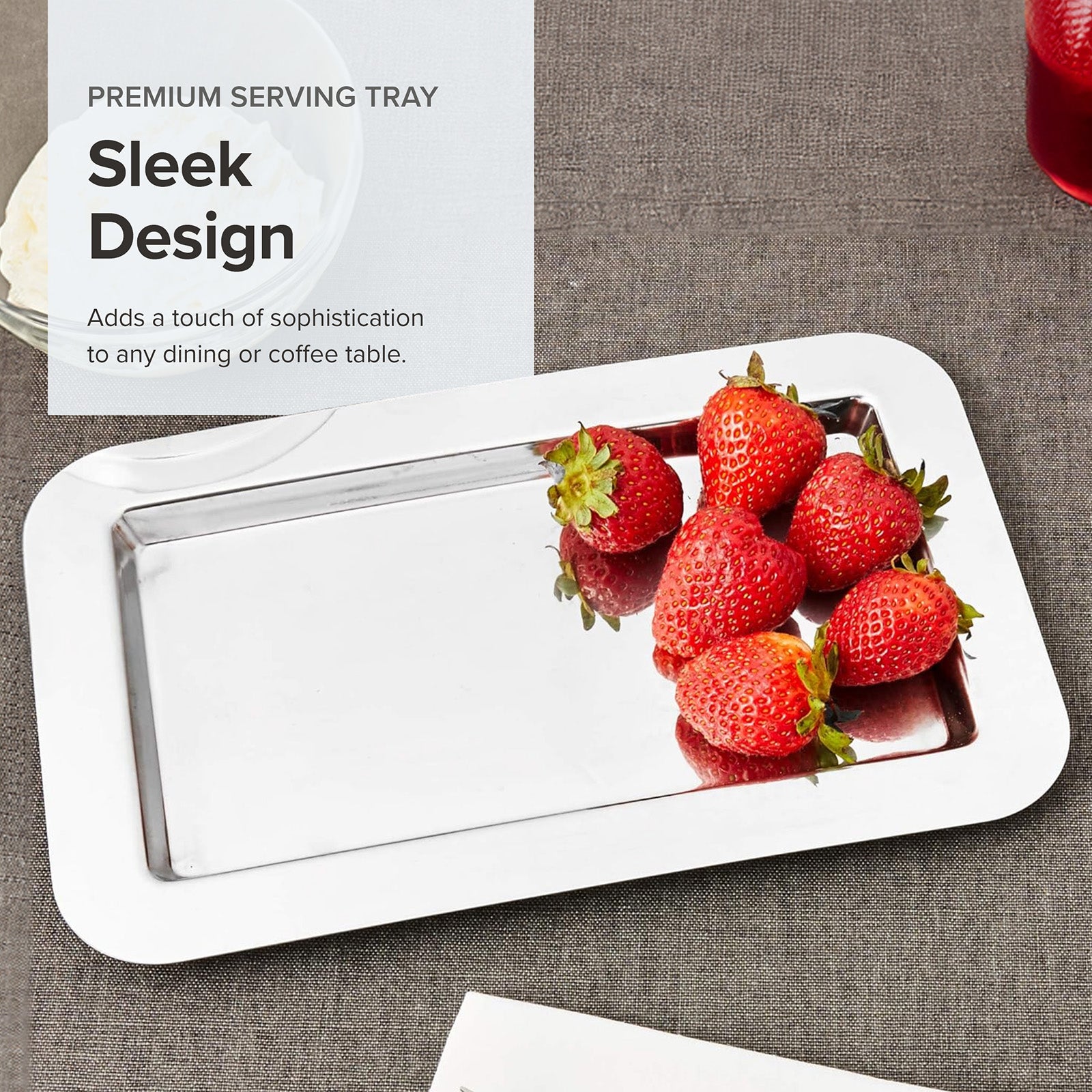 Frieling Rectangluar Silver Tray for Coffee, Tea & Desserts, Polished Mirrored Finish, 18/10 Stainless Steel