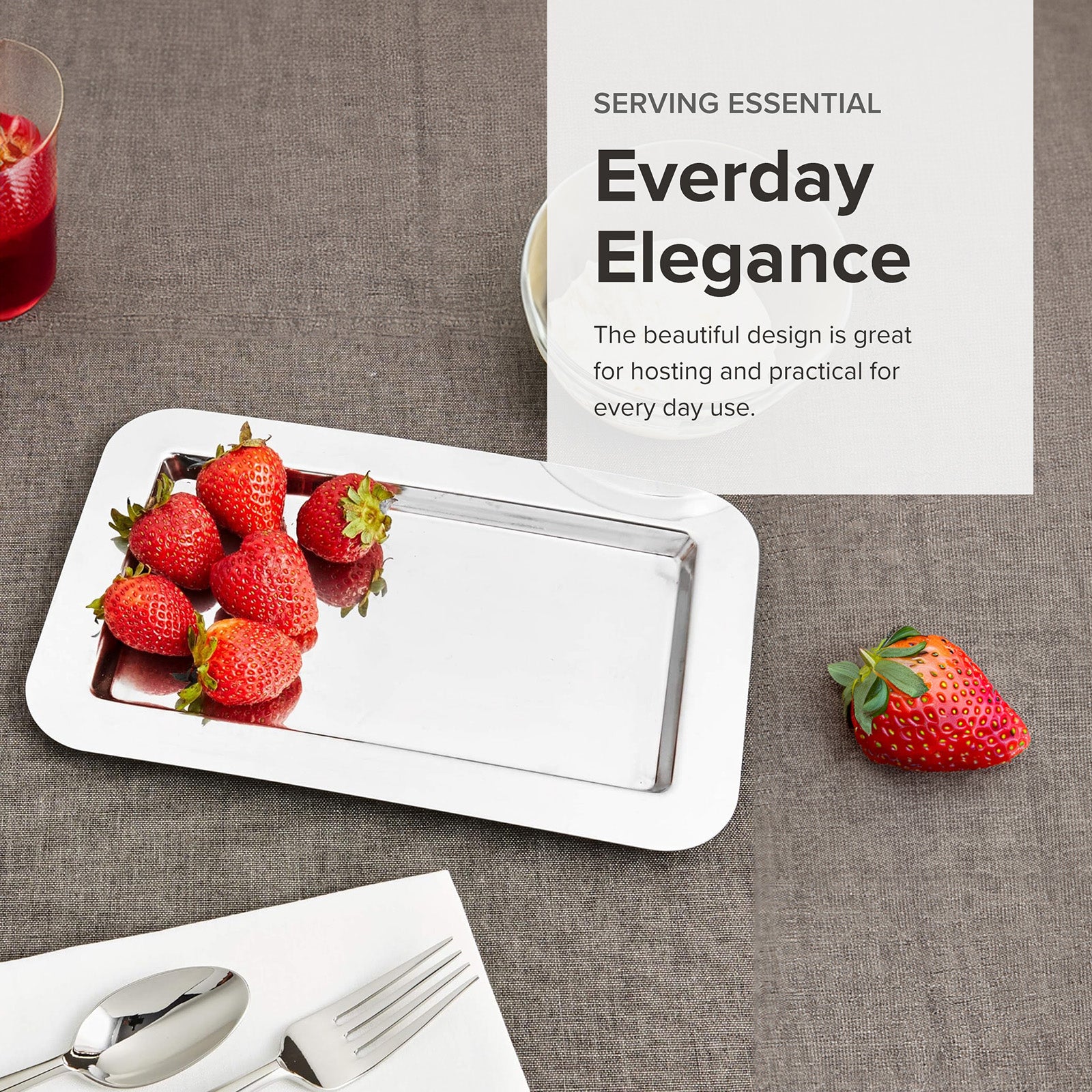 Frieling Rectangluar Silver Tray for Coffee, Tea & Desserts, Polished Mirrored Finish, 18/10 Stainless Steel