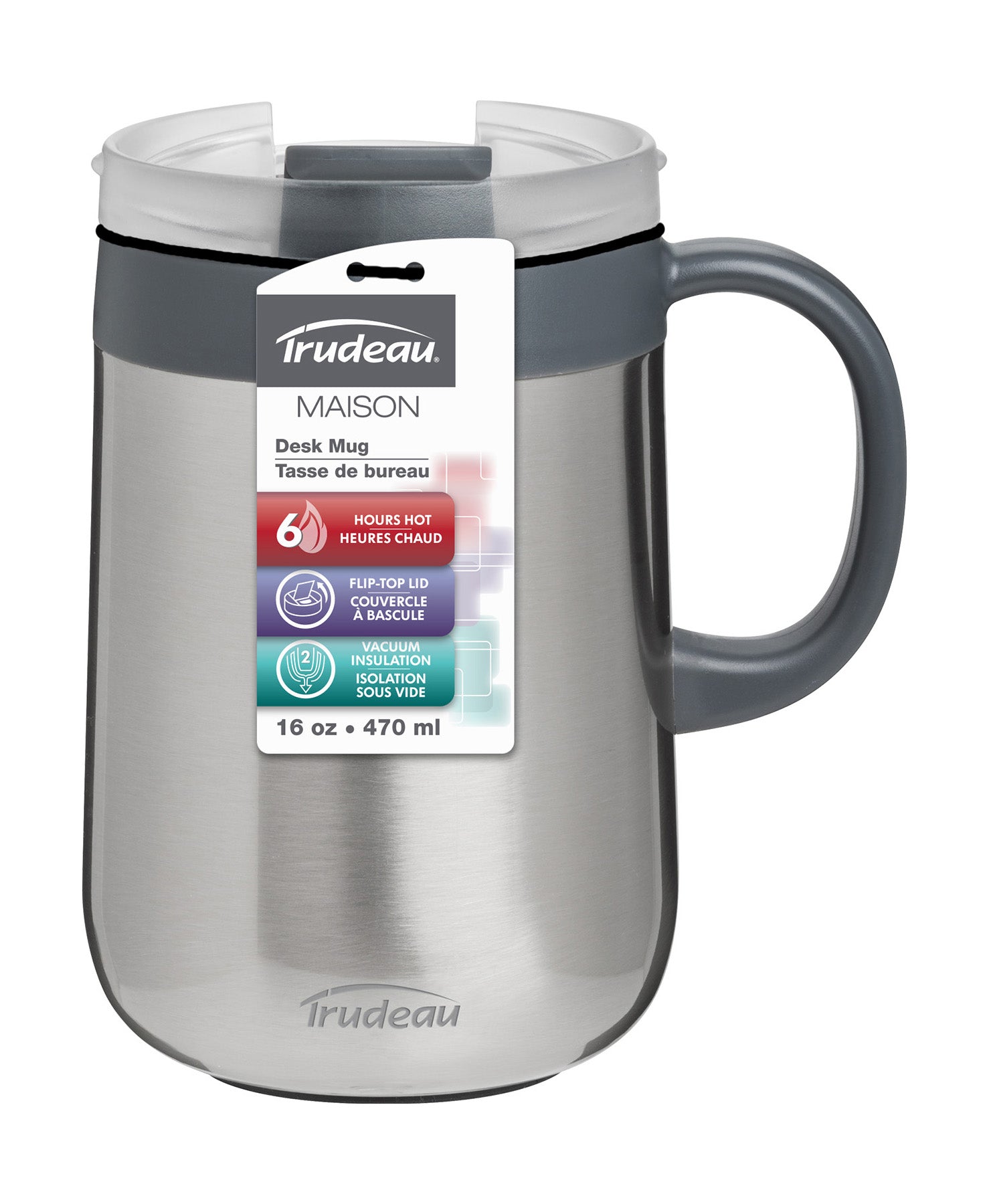 Trudeau 16-ounce Stainless Steel Vacuum Desk Mug, Silver