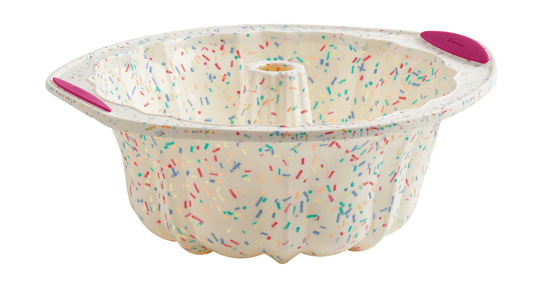 Trudeau Structure Silicone 10 Cup Fluted Cake Pan, Confetti/Fuchsia