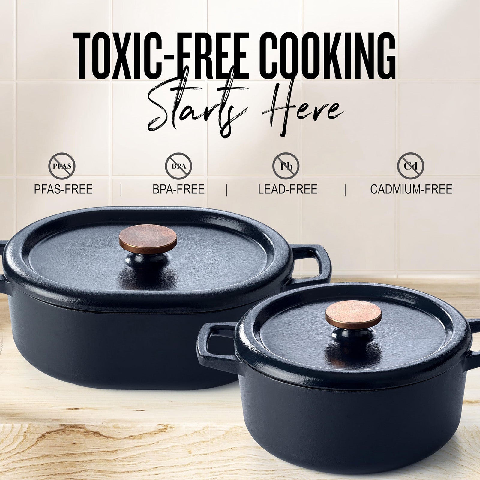 Alva Nori 5.3 Quart Enameled Cast Iron Dutch Oven with Lid and Bronze Knob