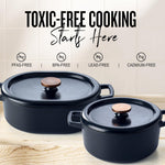 Alva Nori 5.8 Quart Enameled Oval Cast Iron Dutch Oven with Lid and Bronze Knob