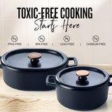 Alva Nori 5.8 Quart Enameled Oval Cast Iron Dutch Oven with Lid and Bronze Knob