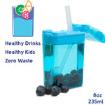 Precidio Design Drink in the Box Eco-Friendly Reusable Juice Box Container, 8 ounce, Blue