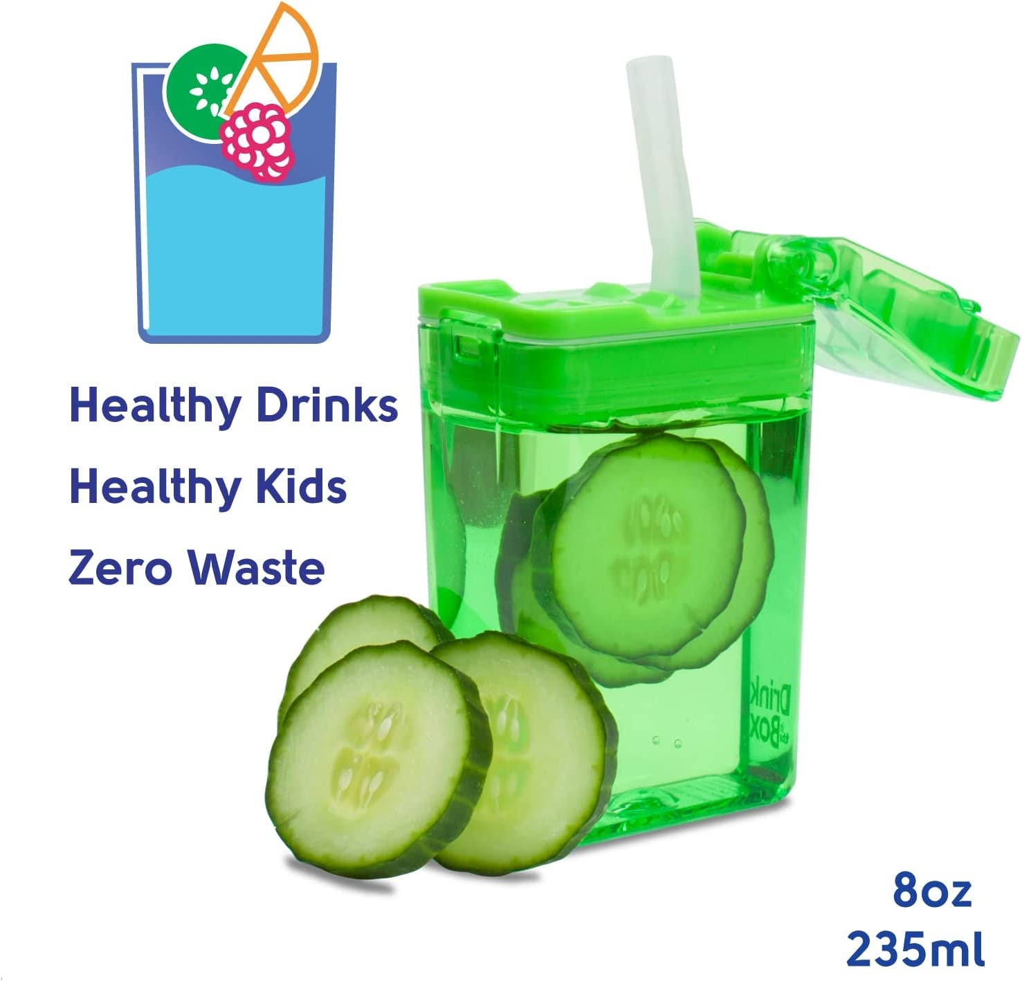 Precidio Design Drink in the Box Eco-Friendly Reusable Juice Box Container, 8 ounce, Green