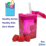 Precidio Design Drink in the Box Eco-Friendly Reusable Juice Box Container, 8 ounce, Pink