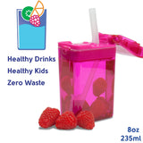 Precidio Design Drink in the Box Eco-Friendly Reusable Juice Box Container, 8 ounce, Pink