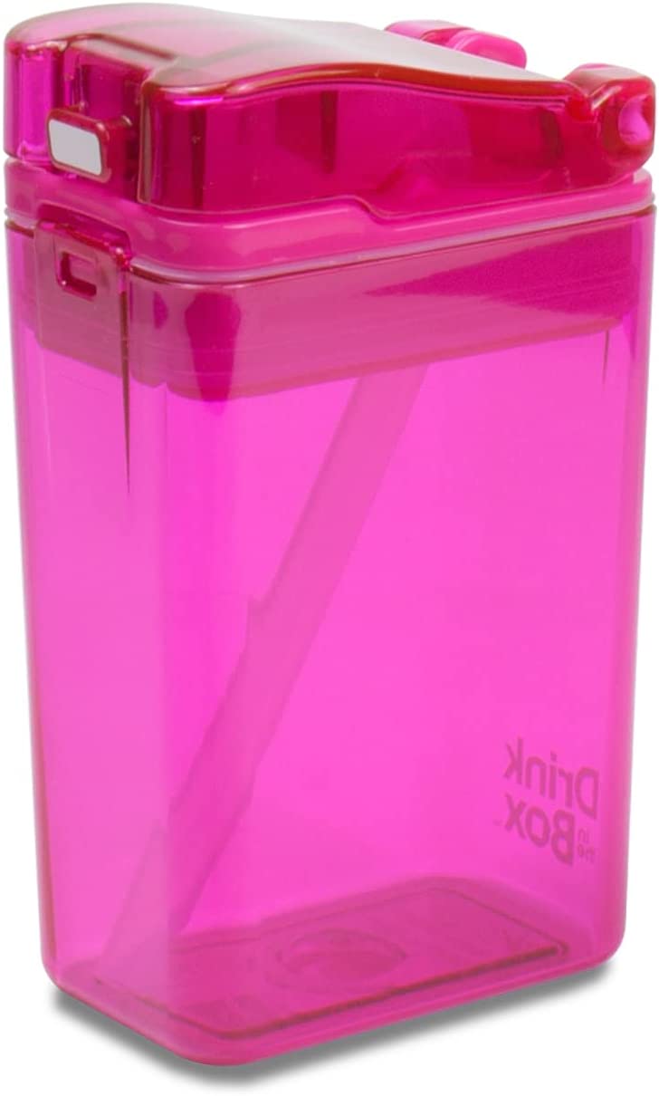 Precidio Design Drink in the Box Eco-Friendly Reusable Juice Box Container, 8 ounce, Pink