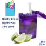Precidio Design Drink in the Box Eco-Friendly Reusable Juice Box Container, 8 ounce, Purple