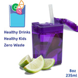 Precidio Design Drink in the Box Eco-Friendly Reusable Juice Box Container, 8 ounce, Purple