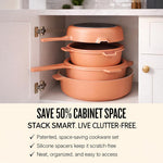 Alva Neat 5-Piece Ceramic Nonstick Stackable Cookware Set, Induction & Oven Safe, Peach