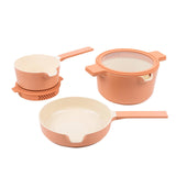 Alva Neat 5-Piece Ceramic Nonstick Stackable Cookware Set, Induction & Oven Safe, Peach