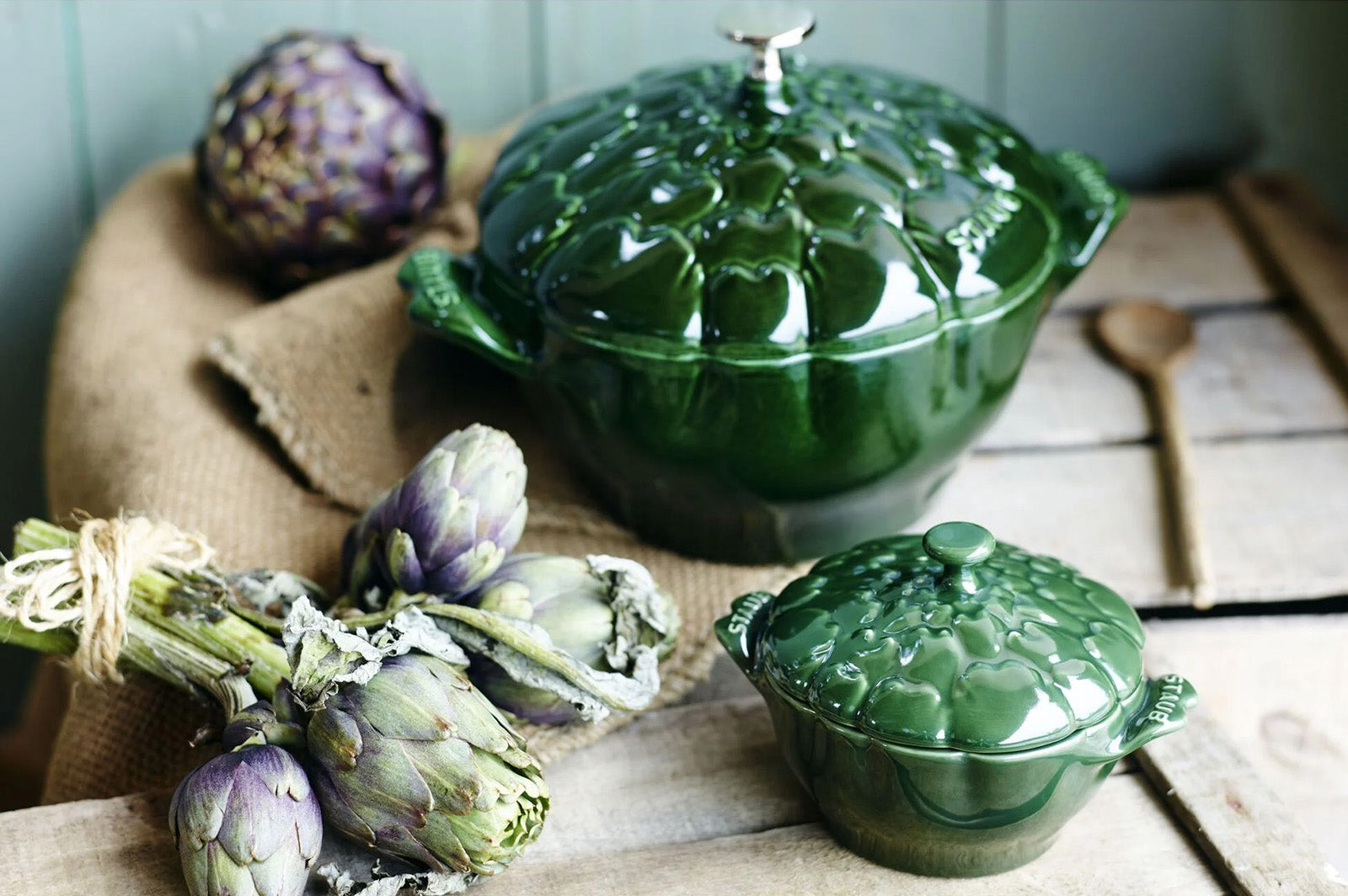 Staub Cast Iron 3-qt Artichoke Cocotte, Basil