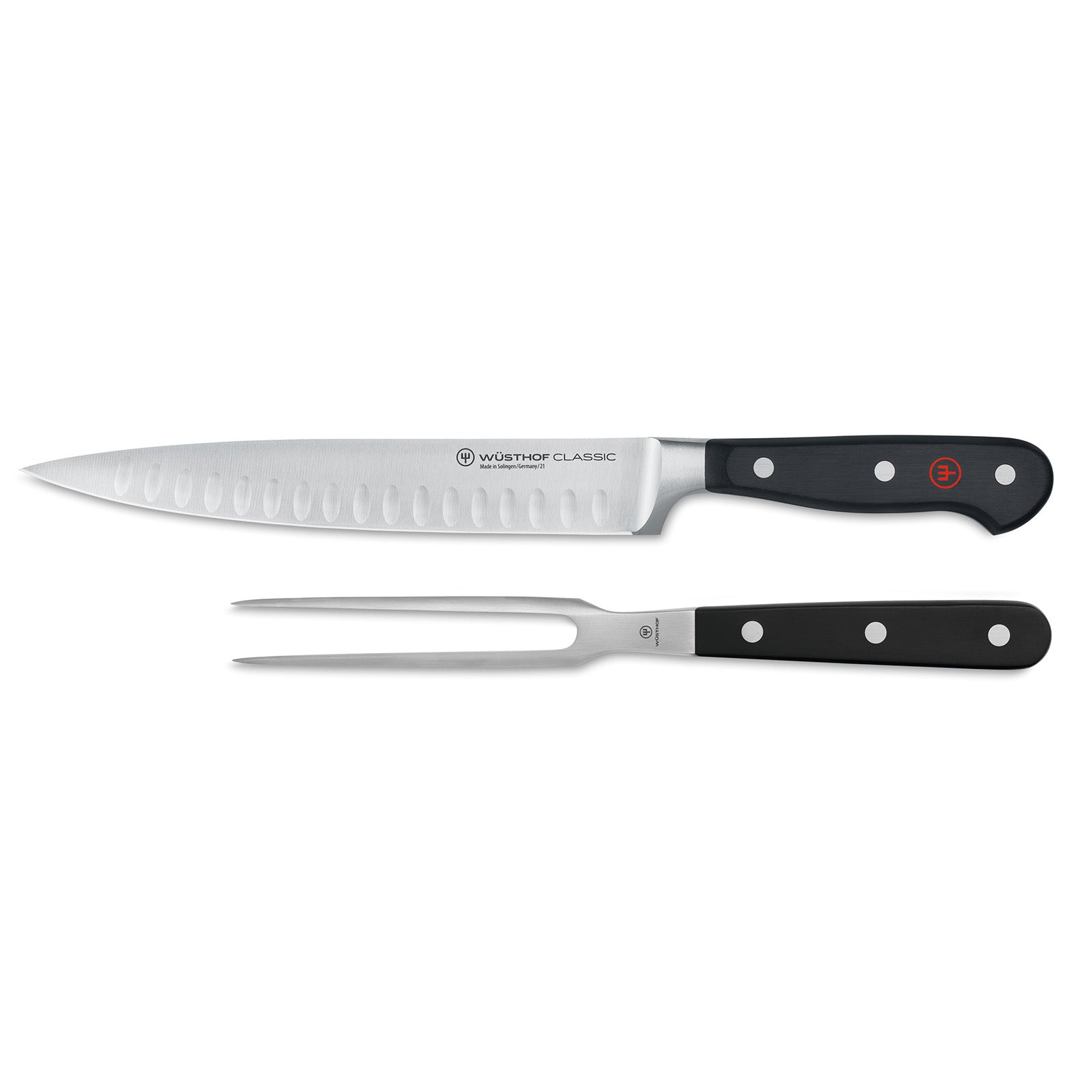 Wusthof Classic 2 Piece Carving Knife & Fork Set Hollow Edge