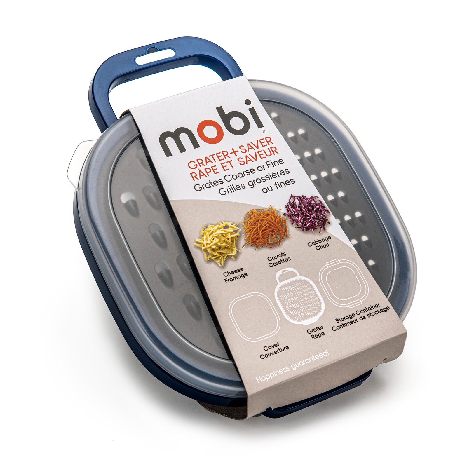 Mobi Grater+ Saver 3-Piece Grater with Storage Lid, Coarse and Fine, Blue