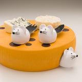 Mobi Mouse House Cheese Wheel Server Board with 3 Mice Cheese Knife Tools