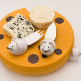 Mobi Mouse House Cheese Wheel Server Board with 3 Mice Cheese Knife Tools