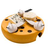 Mobi Mouse House Cheese Wheel Server Board with 3 Mice Cheese Knife Tools