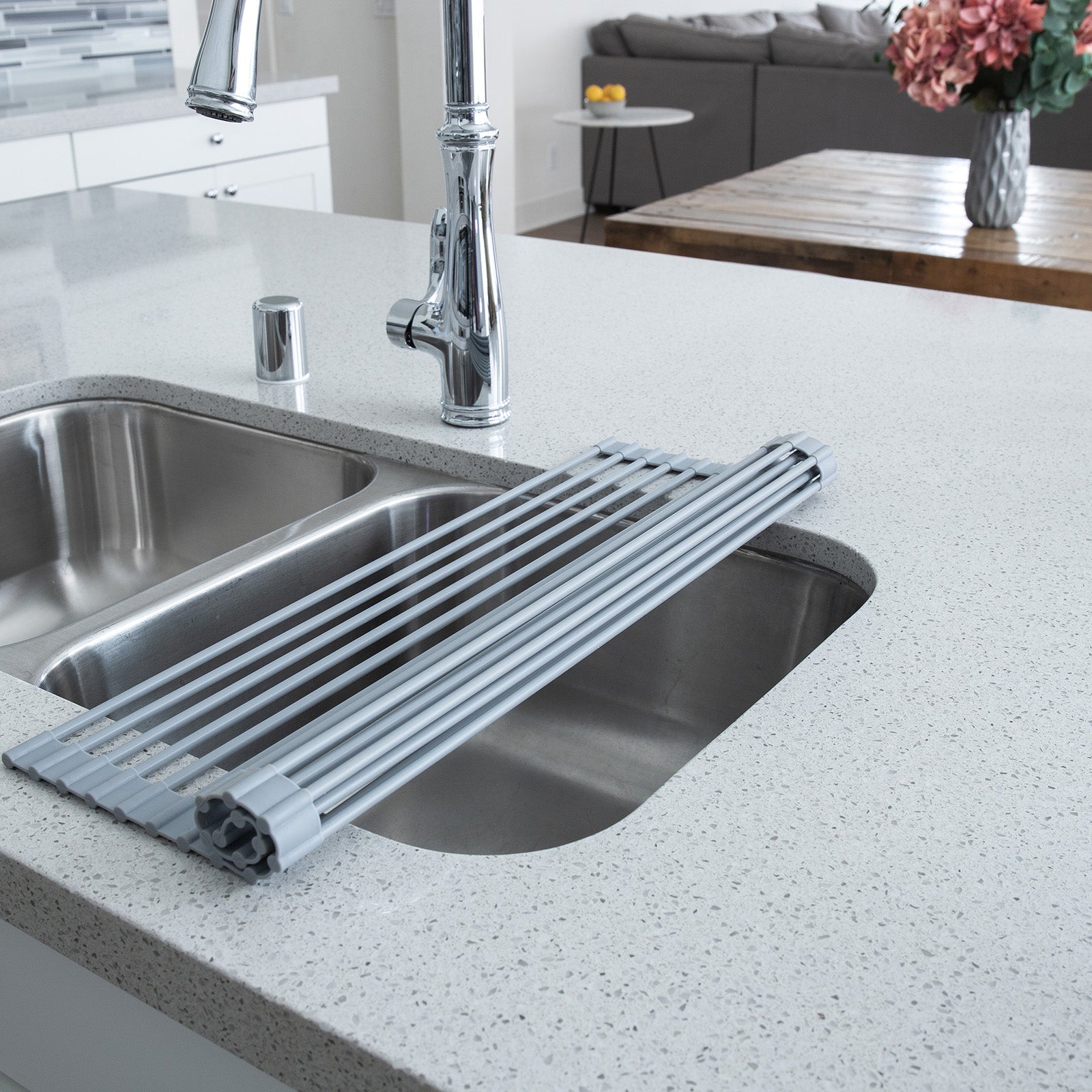 Better Houseware Over the Sink Roll Up Drying Rack, Silicone and Stainless Steel
