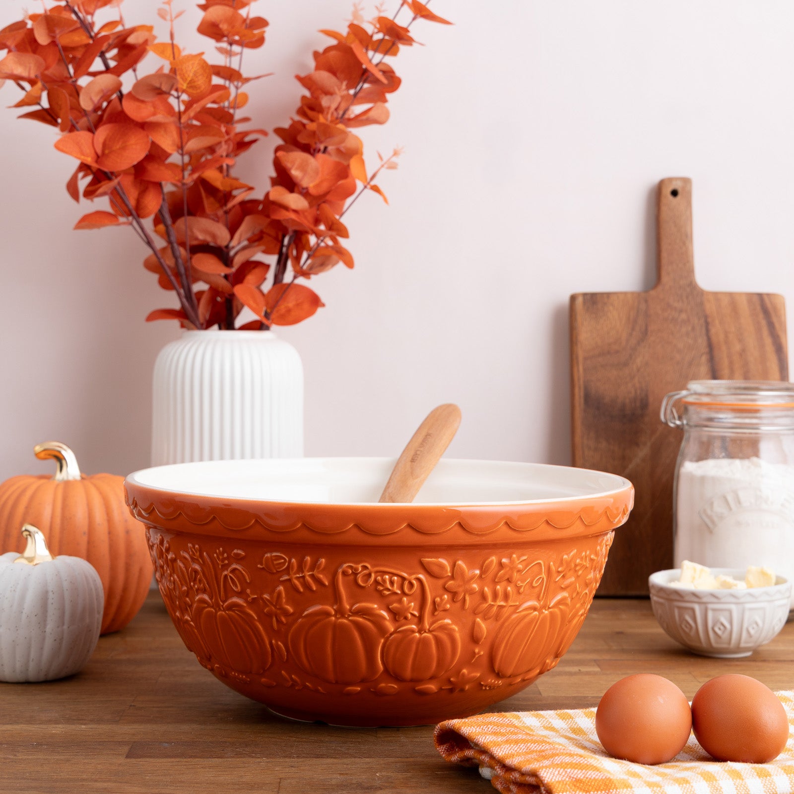 Mason Cash Pumpkin Mixing Bowl Set of 3 | Stoneware Nesting Bowls, Fall Harvest