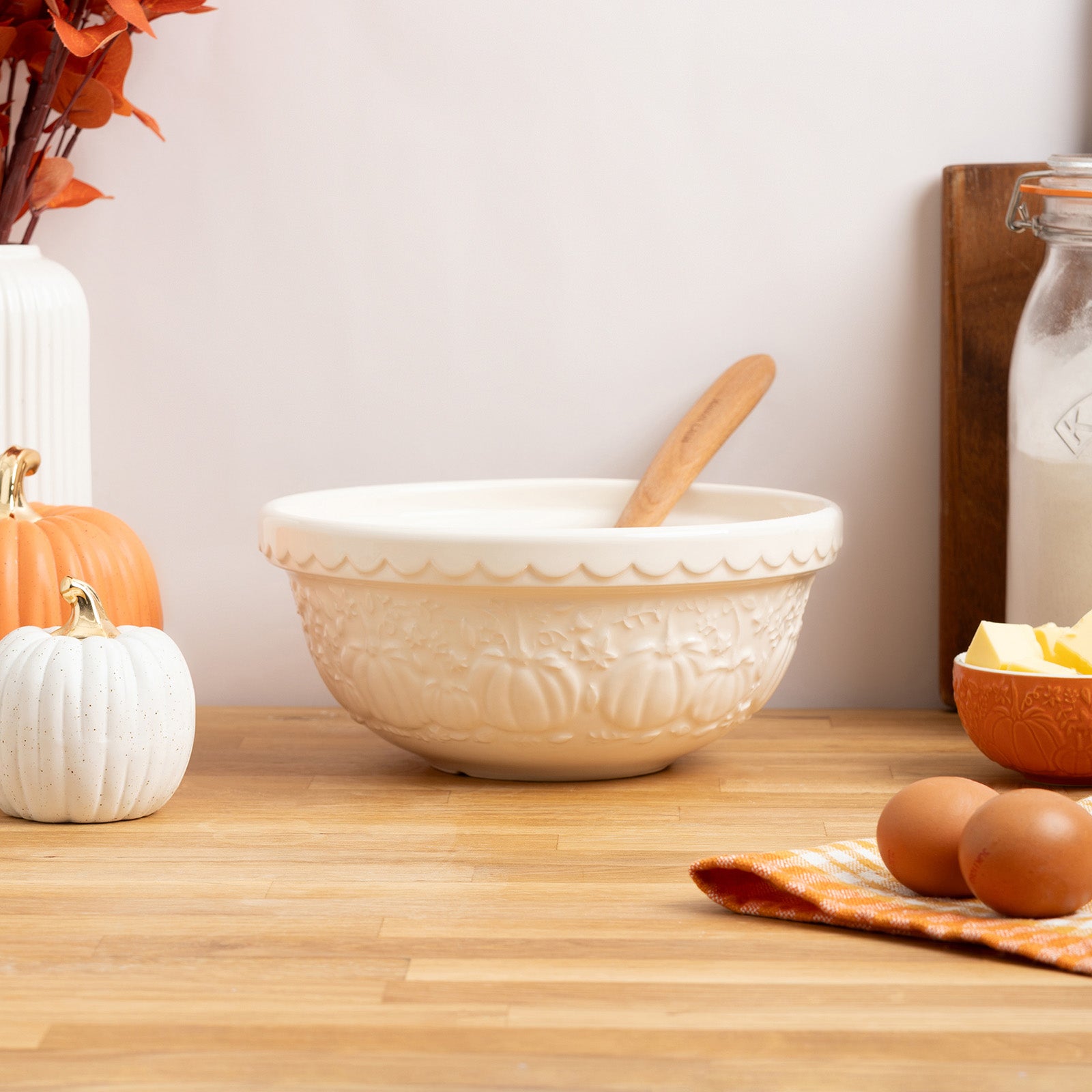 Mason Cash Pumpkin Mixing Bowl Set of 4 | Stoneware Nesting Bowls, Fall Harvest