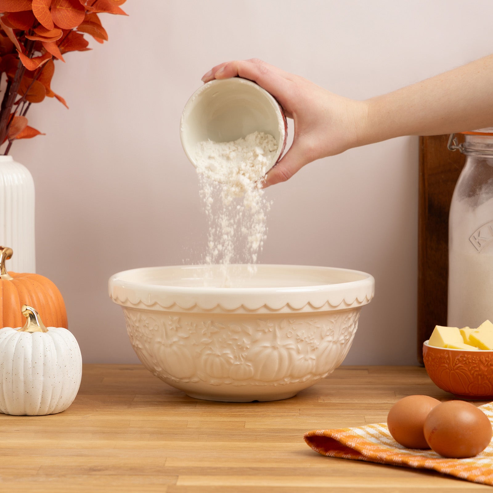 Mason Cash Pumpkin Mixing Bowl Set of 4 | Stoneware Nesting Bowls, Fall Harvest