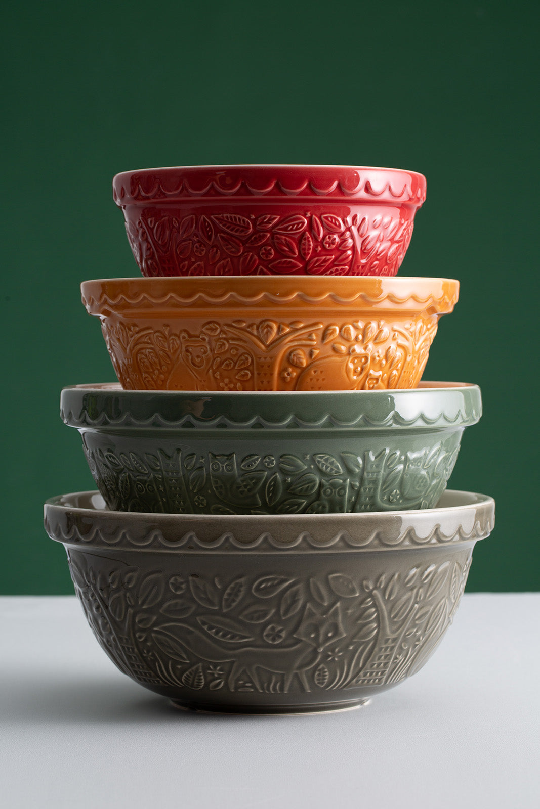 Mason Cash In the Forest Mini Bowl Set, 4 Stoneware Prep Bowls with Embossed Woodland Designs