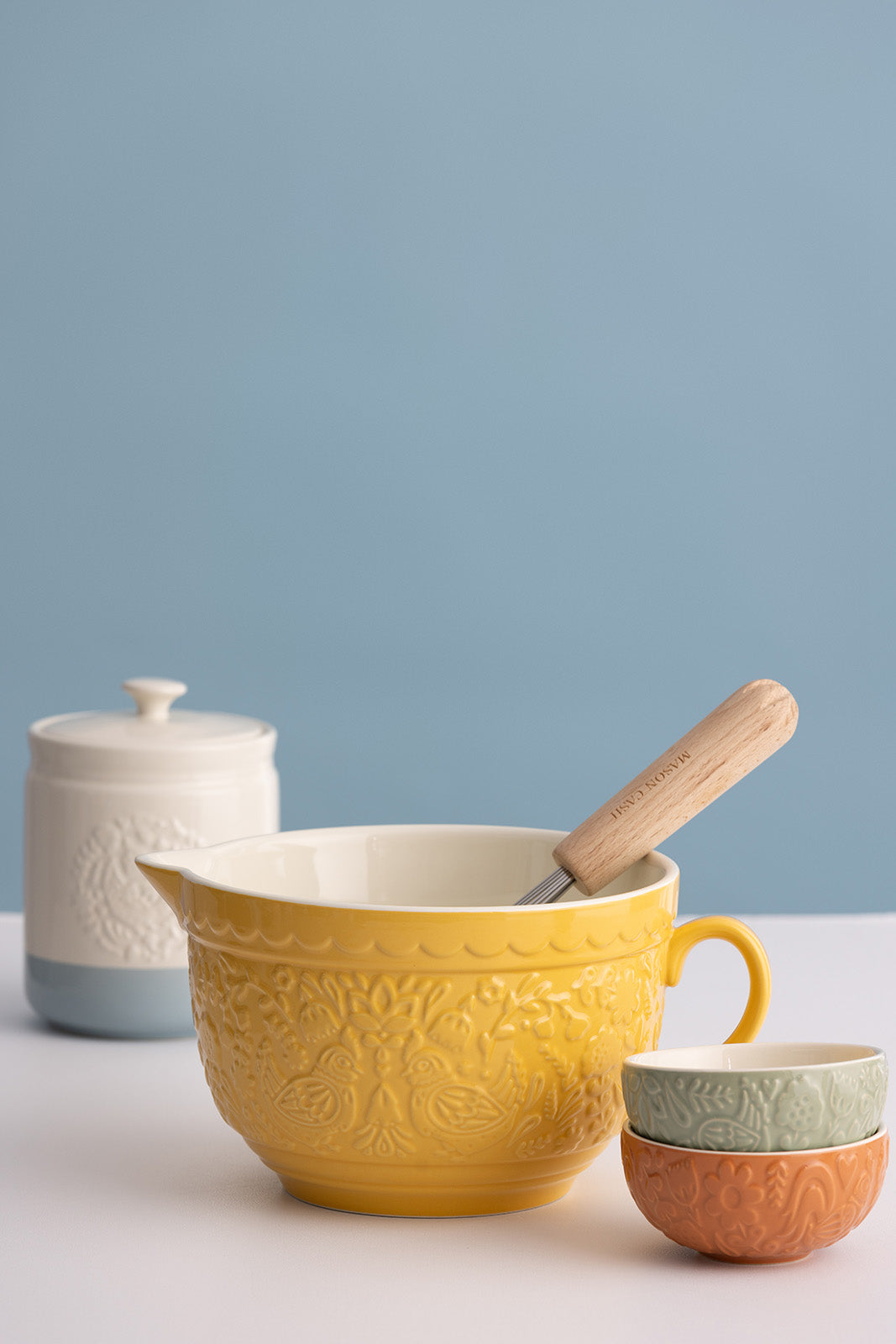 Mason Cash Home to Roost Mini Bowl Set, 4 Ceramic Prep Bowls with Hen and Cockerel Designs