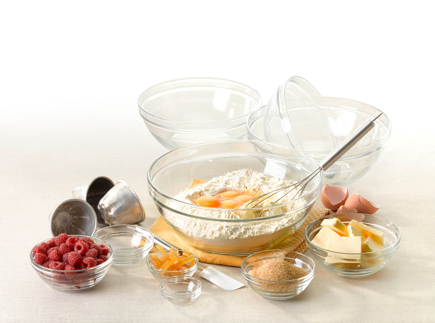 Duralex Made In France Lys Stackable Glass Bowl, Set of 6, 2.5-Quart, 9-Inch