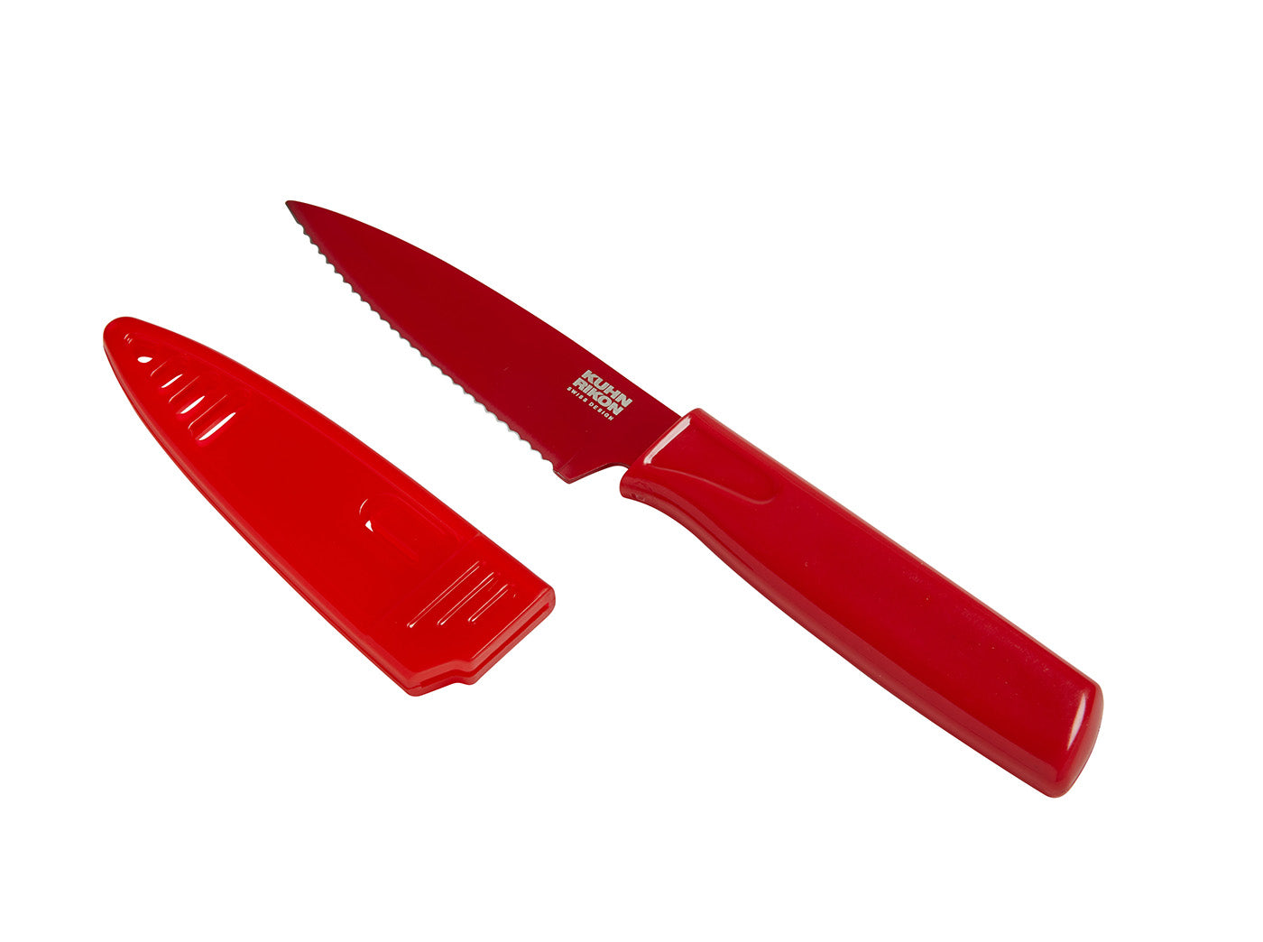 Kuhn Rikon Colori Non-Stick Serrated Paring Knife with Safety Sheath, 4 inch