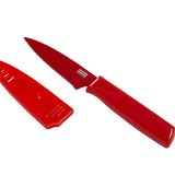 Kuhn Rikon Colori Non-Stick Serrated Paring Knife with Safety Sheath, 4 inch, Red