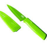 Kuhn Rikon Colori Non-Stick Serrated Paring Knife with Safety Sheath, 4 inch, Green