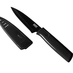 Kuhn Rikon Colori Non-Stick Serrated Paring Knife with Safety Sheath, 4 inch, Black