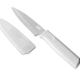 Kuhn Rikon Colori Non-Stick Serrated Paring Knife with Safety Sheath, 4 inch, White