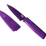 Kuhn Rikon Colori Non-Stick Serrated Paring Knife with Safety Sheath, 4 inch, Purple