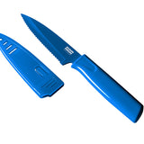 Kuhn Rikon Colori Non-Stick Serrated Paring Knife with Safety Sheath, 4 inch, Blue