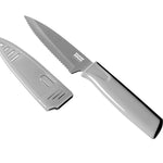 Kuhn Rikon Colori Non-Stick Serrated Paring Knife with Safety Sheath, 4 inch, Gray