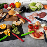 Kuhn Rikon COLORI+ Non-Stick Straight and Serrated Paring Knives with Safety Sheaths, Set of 2, Red and Green