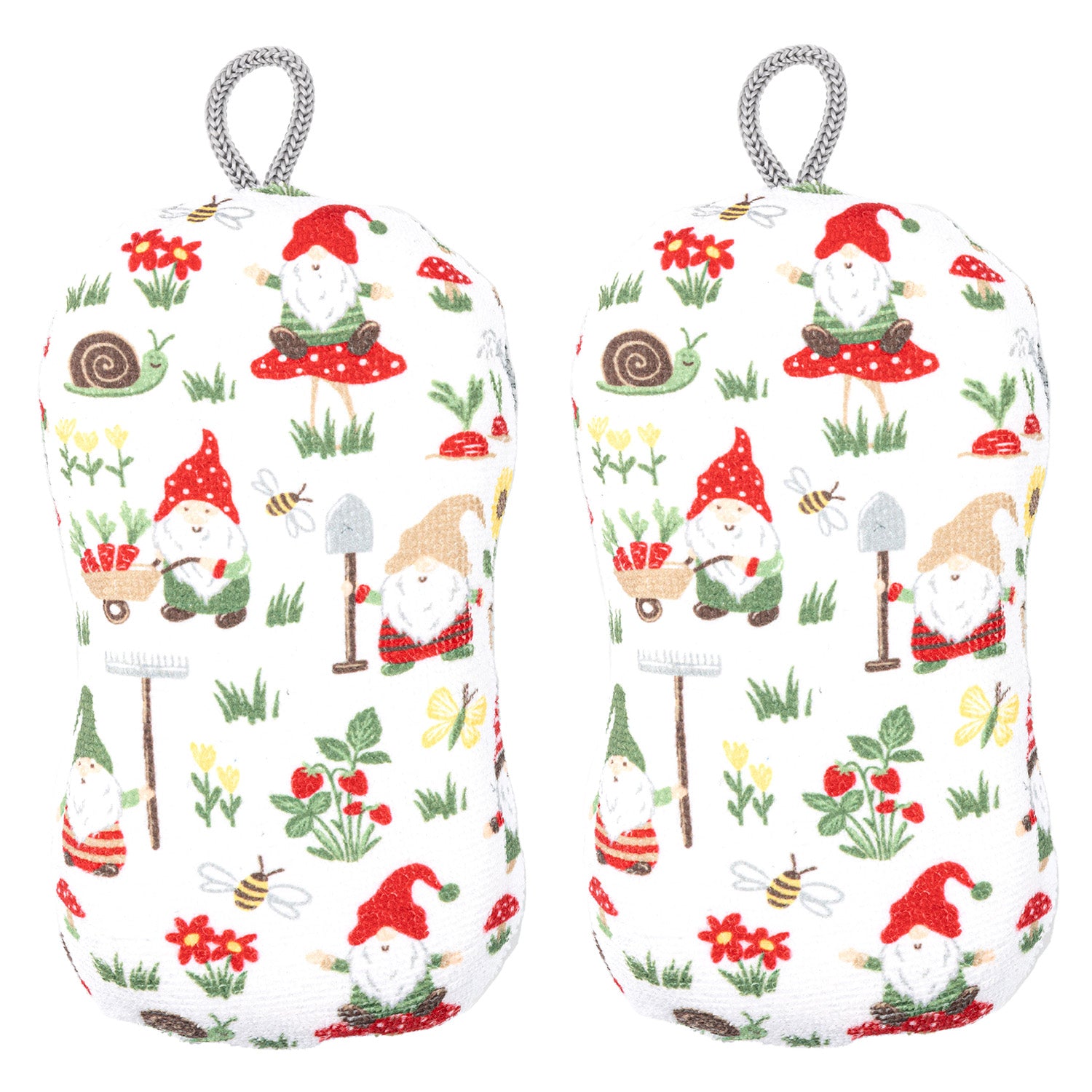 MU Kitchen Durable Microfiber Sponge with Scrubber, Set of 2, Gnomes
