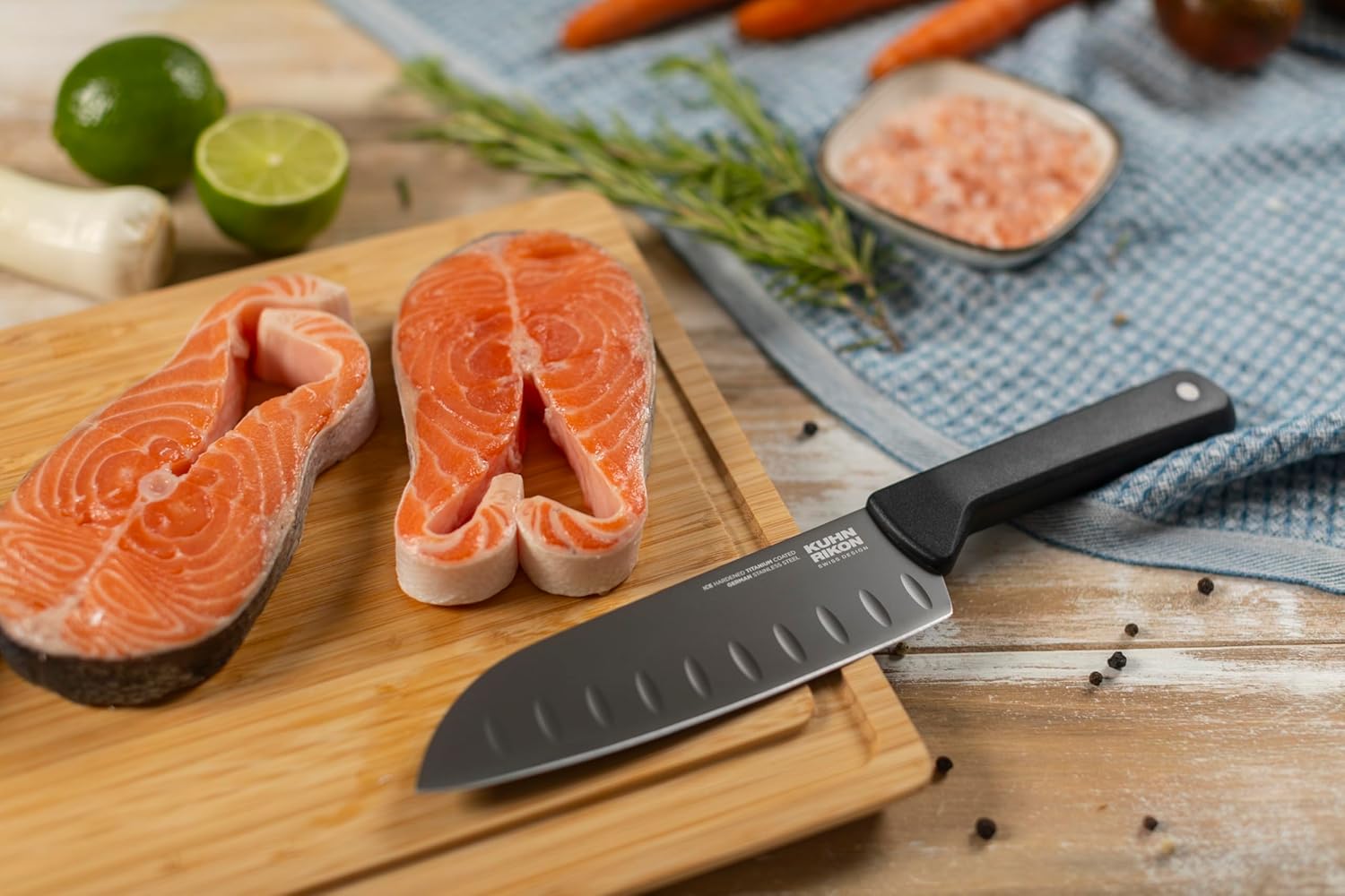 Kuhn Rikon ICED Santoku Knife 6.3-Inch, Ice Hardened German Stainless Blade