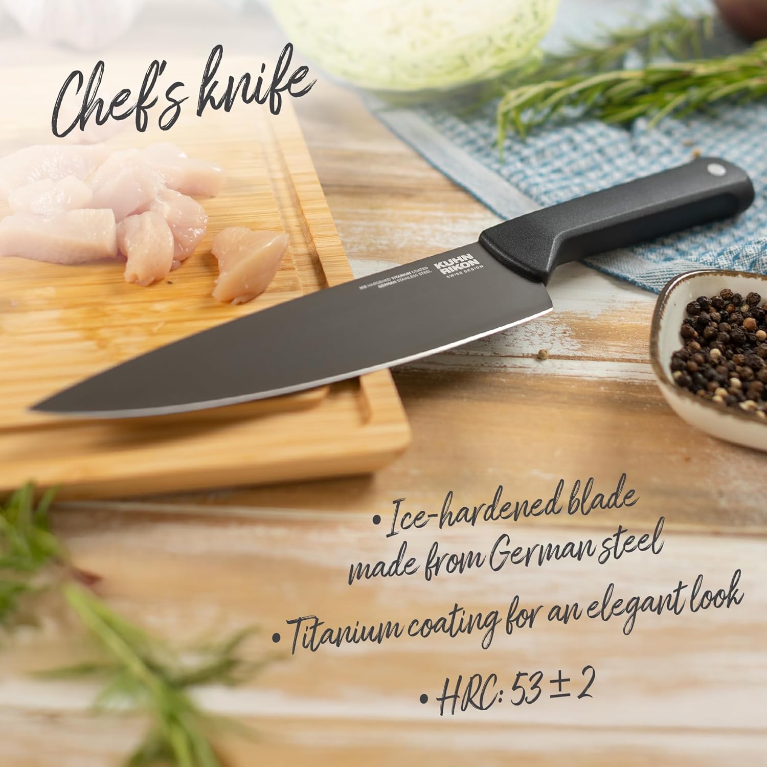 Kuhn Rikon ICED 3 Piece Knife Set, Paring, Chef, Bread, Ice Hardened German Stainless Blade