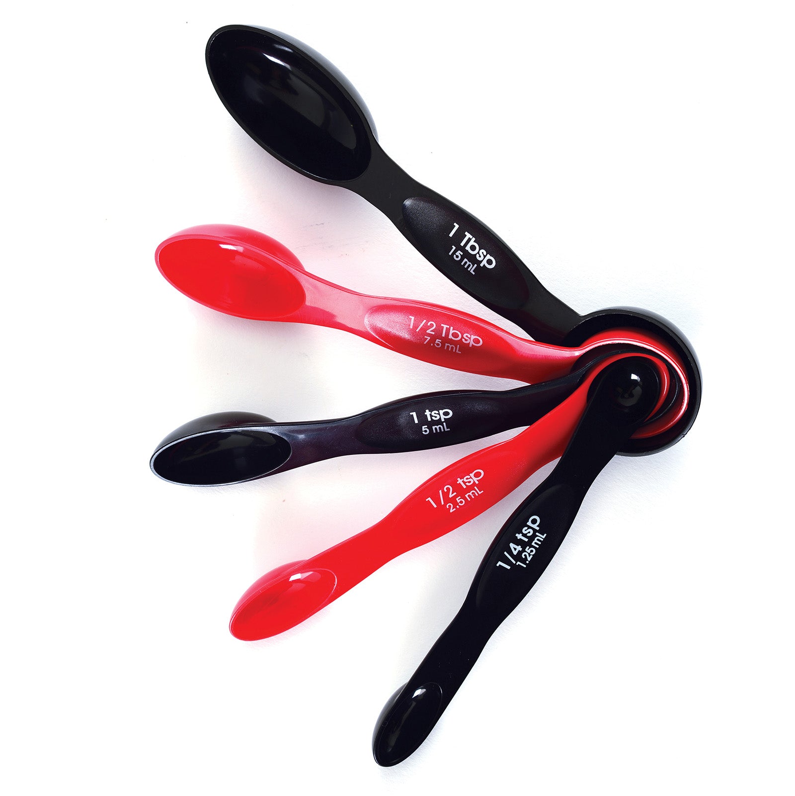 Norpro 5 Piece Nesting Magnetic Measuring Spoon Set 1/4 tsp to 1 tbsp, Red/Black