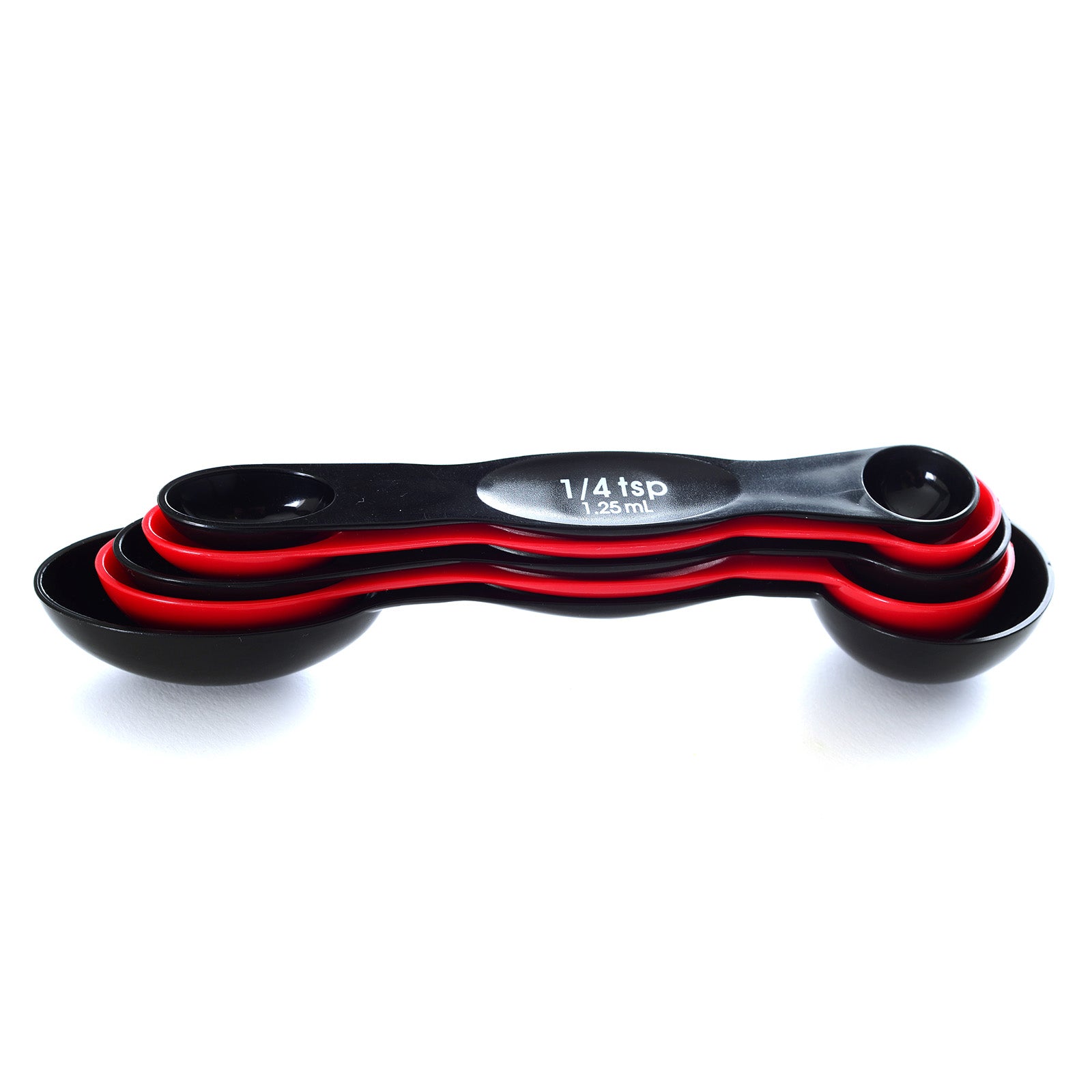 Norpro 5 Piece Nesting Magnetic Measuring Spoon Set 1/4 tsp to 1 tbsp, Red/Black