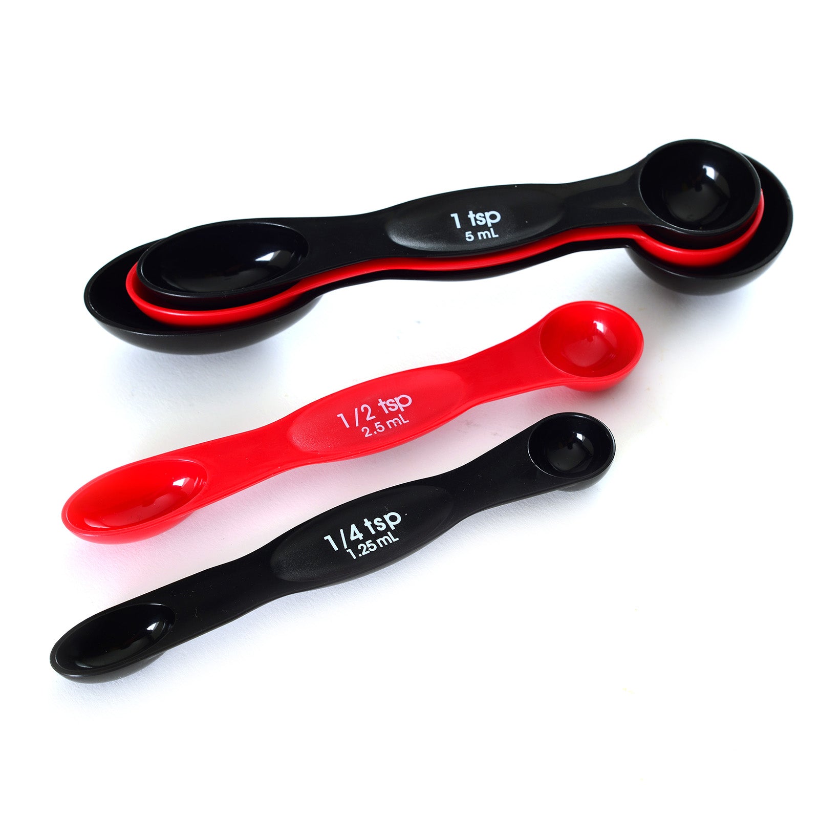 Norpro 5 Piece Nesting Magnetic Measuring Spoon Set 1/4 tsp to 1 tbsp, Red/Black